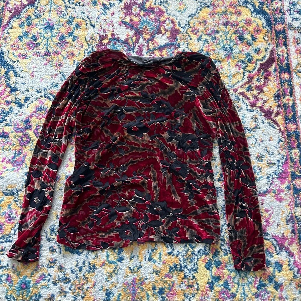 90s Whimsigoth goth romatic velvet floral textured long sleeves top - Picture 4 of 4
